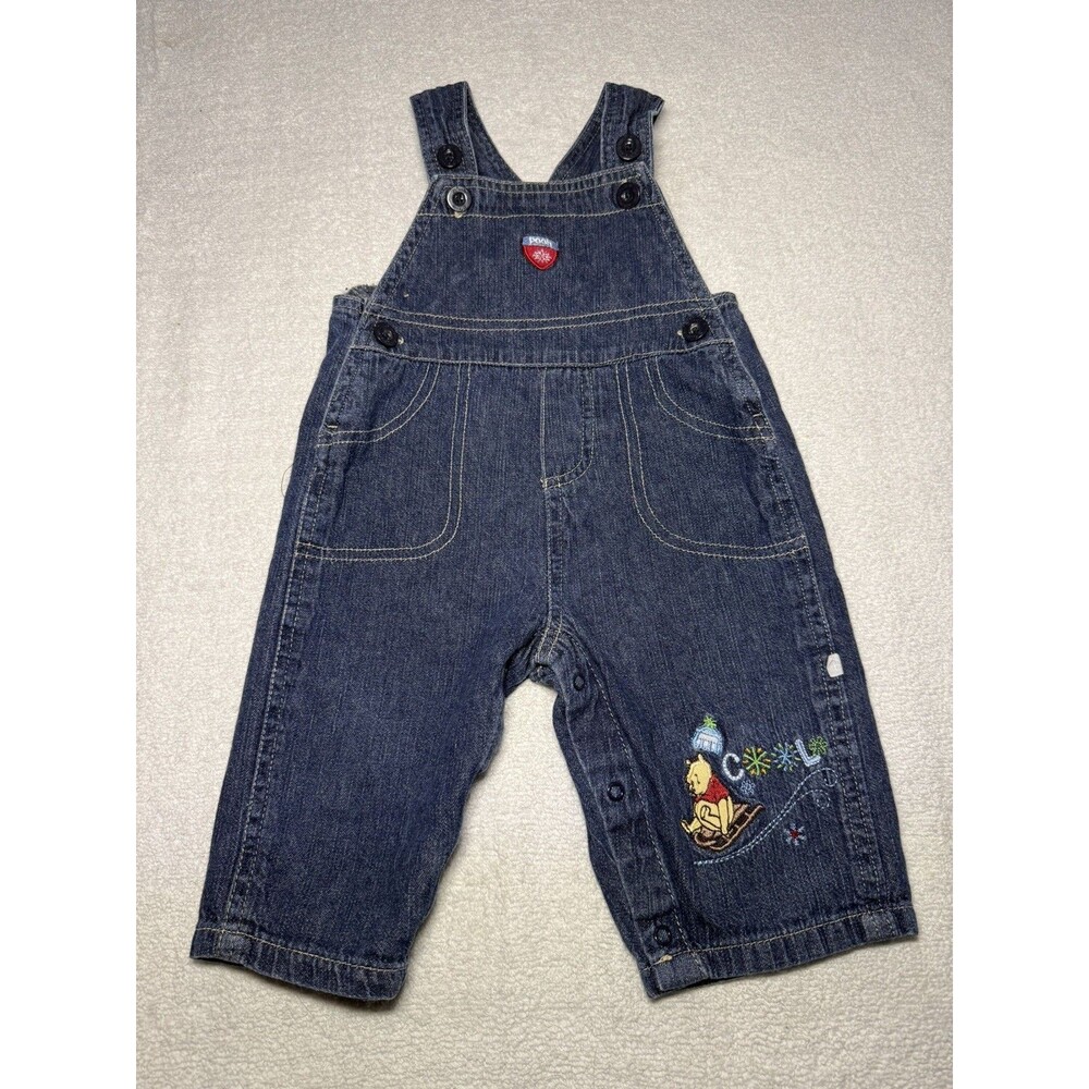 Vintage Disney Baby Winnie The Pooh Embroidered Denim Overalls Size 6-9 Months